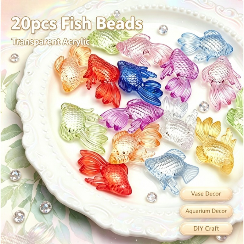 20 個透明アクリル魚の形のビーズぶら下げ穴模造クリスタル装飾品水族館花瓶 DIY クラフト充填装飾