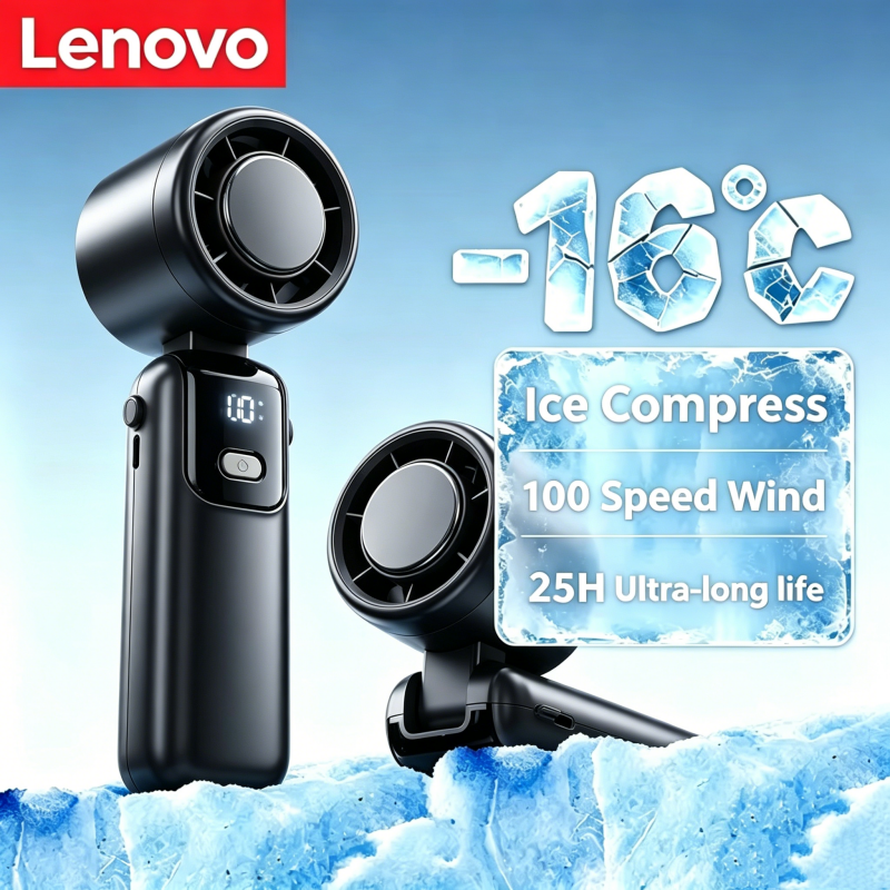 Lenovo 氷冷却ハンドヘルドファン 100 速度ターボポータブル USB デスクファン折りたたみ式/吊り下げ式屋外高速冷却氷湿布用