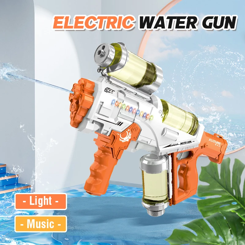 大容量自動水鉄砲連続発射ライト付き充電式電動水鉄砲ビーチパーティーゲームキッズボーイズおもちゃ