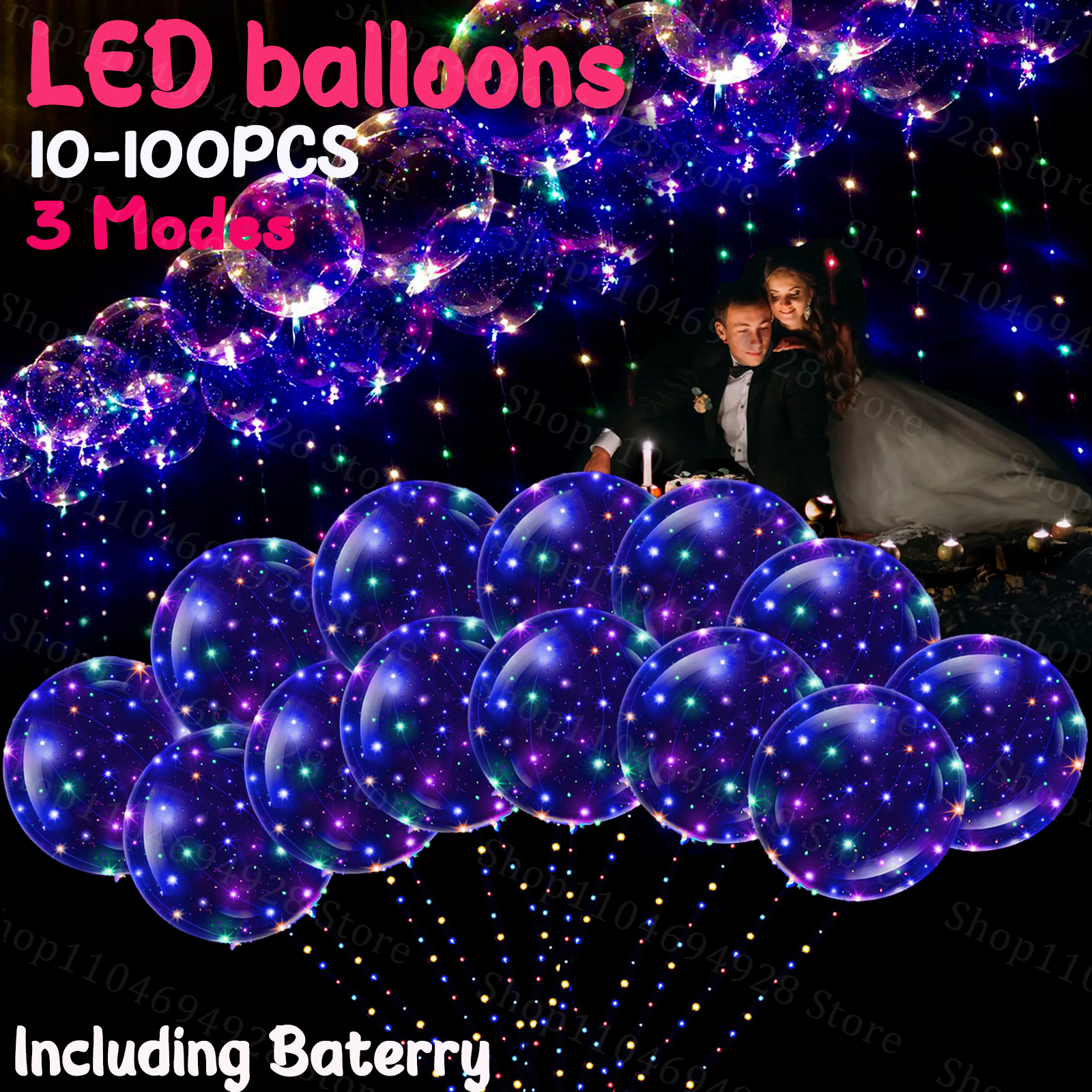 10-100 セット LED バルーン バッテリー付き ライトアップ クリアグローバルーン 結婚式 誕生日 プロム ベビーシャワー グロースティック パーティーの装飾用