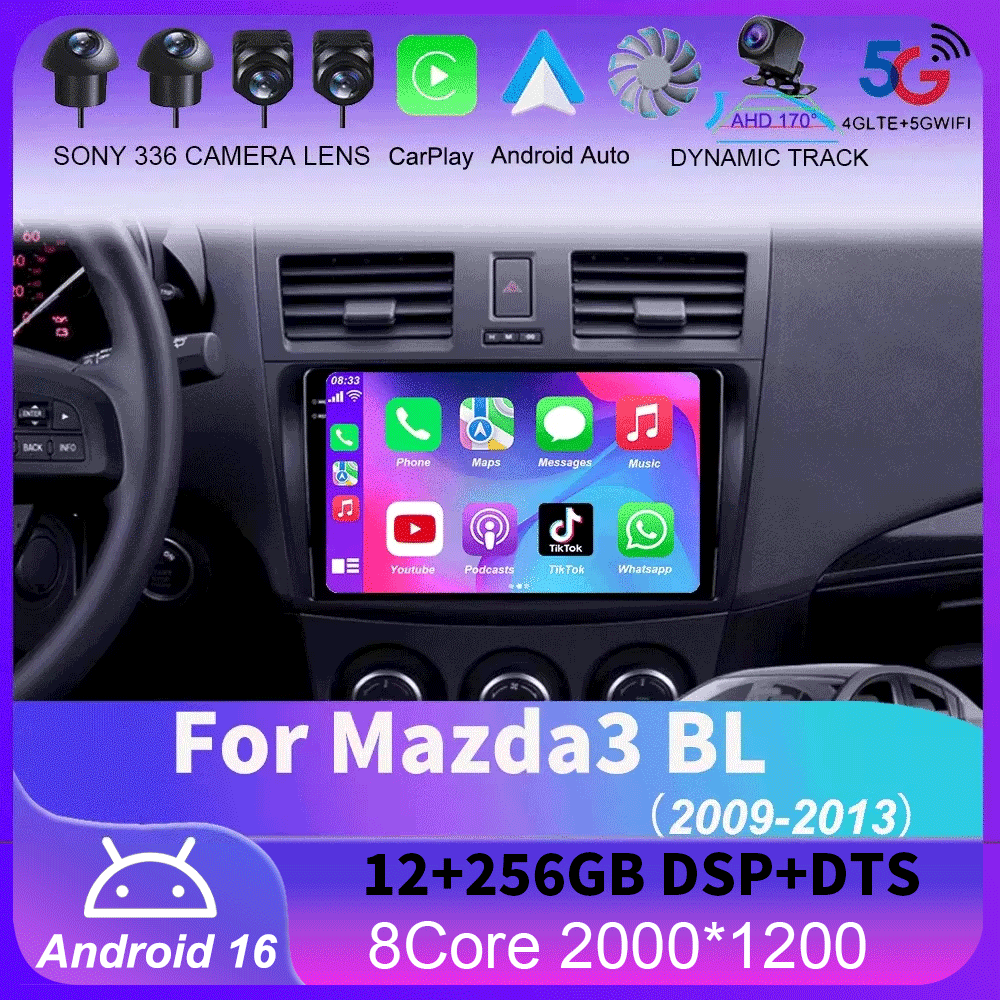 マツダ 3 II ため Mazda3 BL 2009-2013 Android16 Carplay 自動 4 グラム WIFI GPS カーラジオナビゲーションマルチメディアビデオプレーヤーステレオ