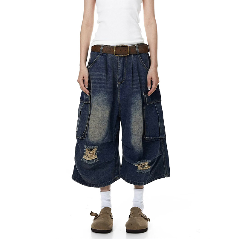 2026 夏の女性アメリカンレトロパンクデニムショーツ Y2K 2000 年代日本原宿 Jorts ジーンズふくらはぎ丈パンツ Kpop ストリート