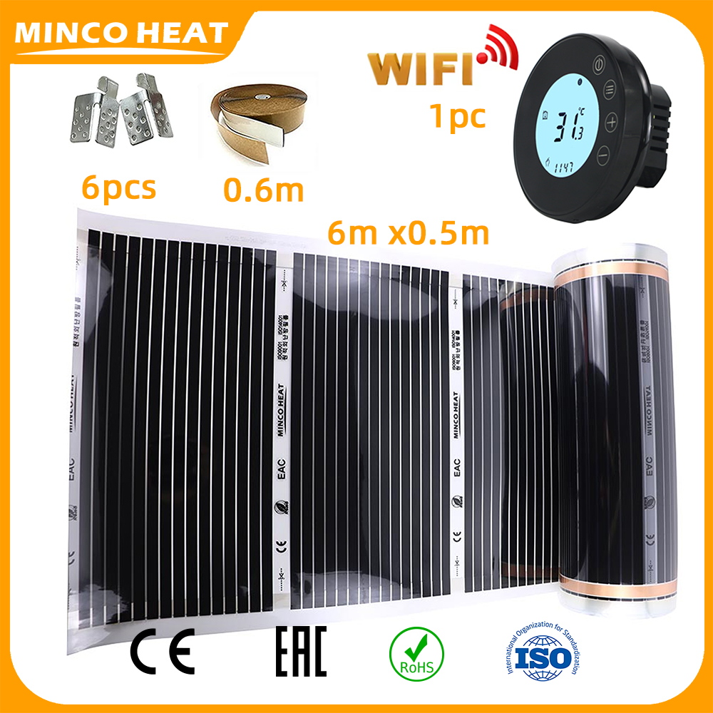 Minco Heat AC220V 220w/m2 3m2 床暖房用赤外線床暖房フィルム サーモスタットと取り付けキット付き
