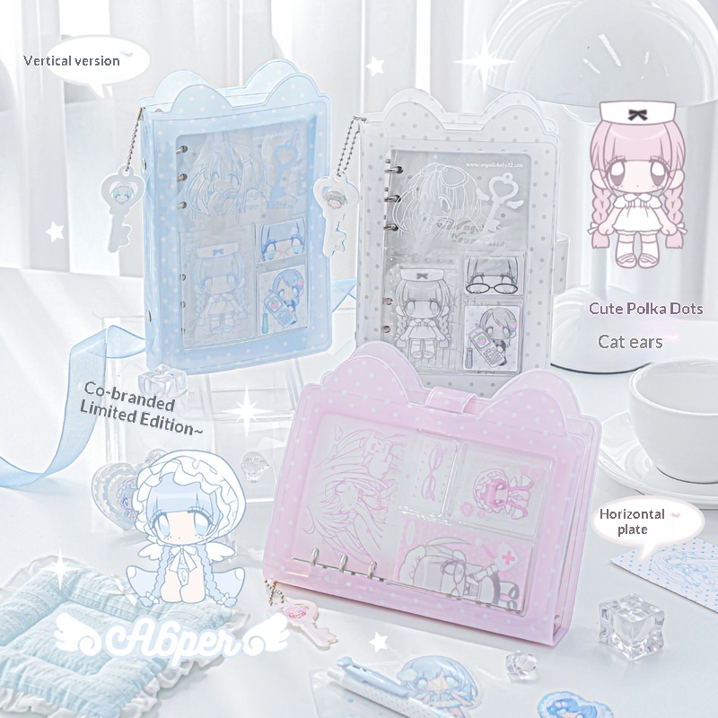 RosyPosy Pumpum 猫耳 A6 ルーズリーフ ジャーナル ノート ピンク 水玉 透明 韓国風 かわいい 若い女性向け プランナー