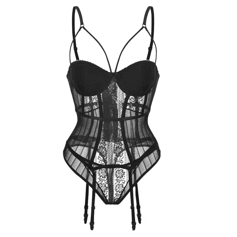 黒のファッション女性のブラジャーとパンティセット刺繍 Bralette コルセットトップス下着女性のパンティーブリーフセット女性のブラジャー