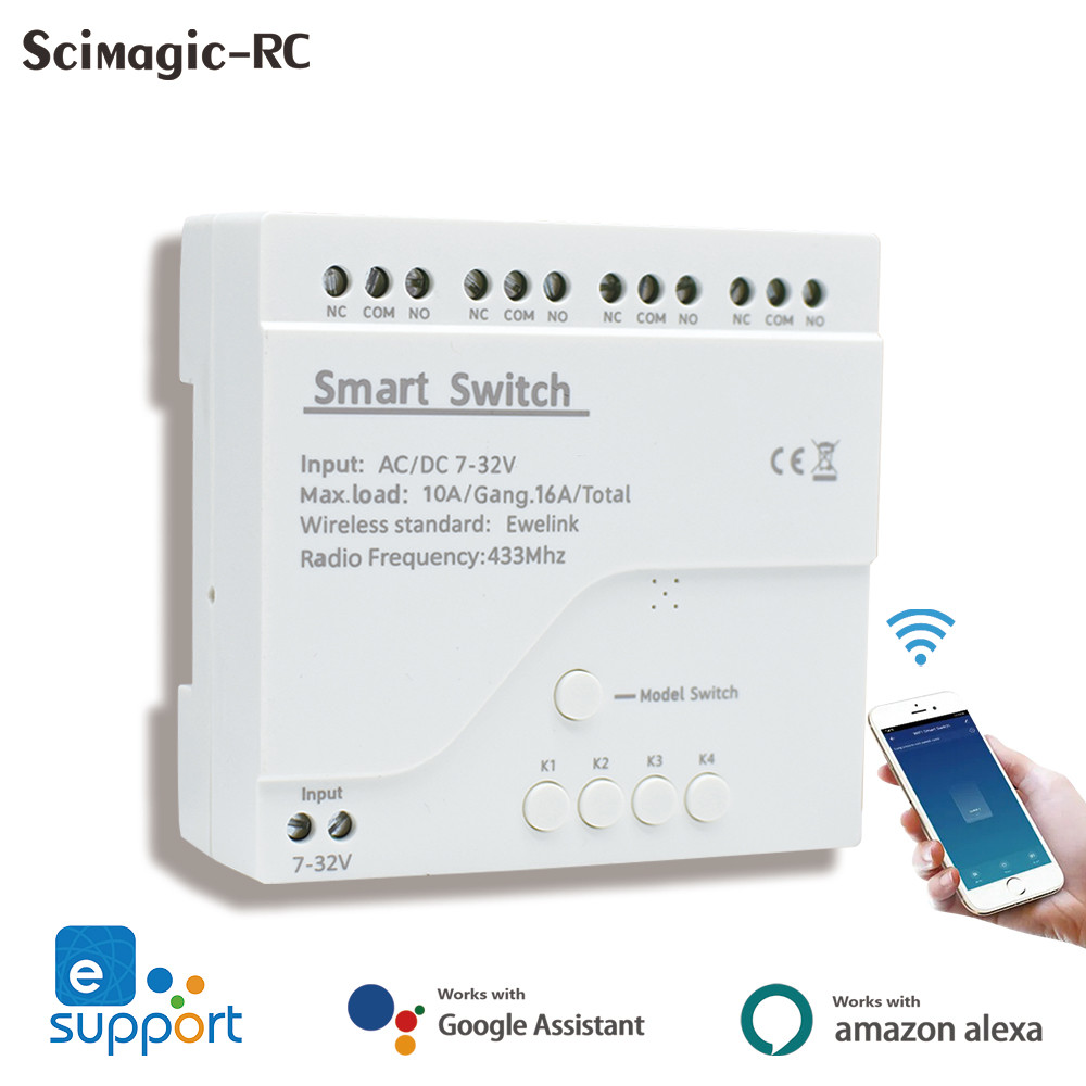 EWelink WiFi スマート 4CH スイッチ 220V 10A リレーモジュール APP リモコン 12V 24V 85-250V レシーバー Google ホーム Alexa