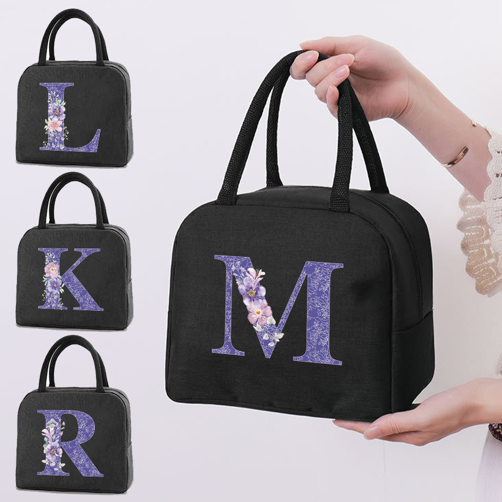 New Handbag Lunch Box Multifunction Picnic Food Bag Portable Office Bento Pouch Purple Flower Series Camping Lunch Thermal Bags