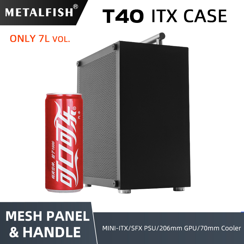 METALFISH T40 ミニ ITX ブラックケース 7L ゲーミングコンピュータシャーシコンパクト透明 PC サポート SFX PSU/70mm クーラー/206mm GPU