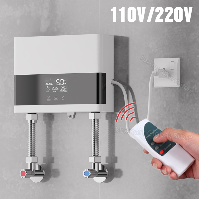 110V 220V インスタント給湯器浴室キッチン壁掛け電気温水器 LCD 温度表示リモコン付き