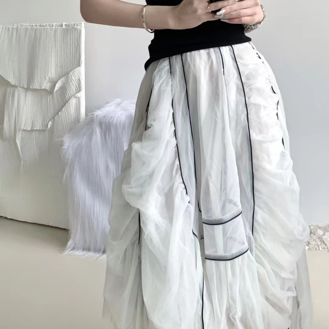新しいファッションユニークなストリート秋春不規則なカジュアルレディースカジュアルフリルロングミディスカート女性のスカート