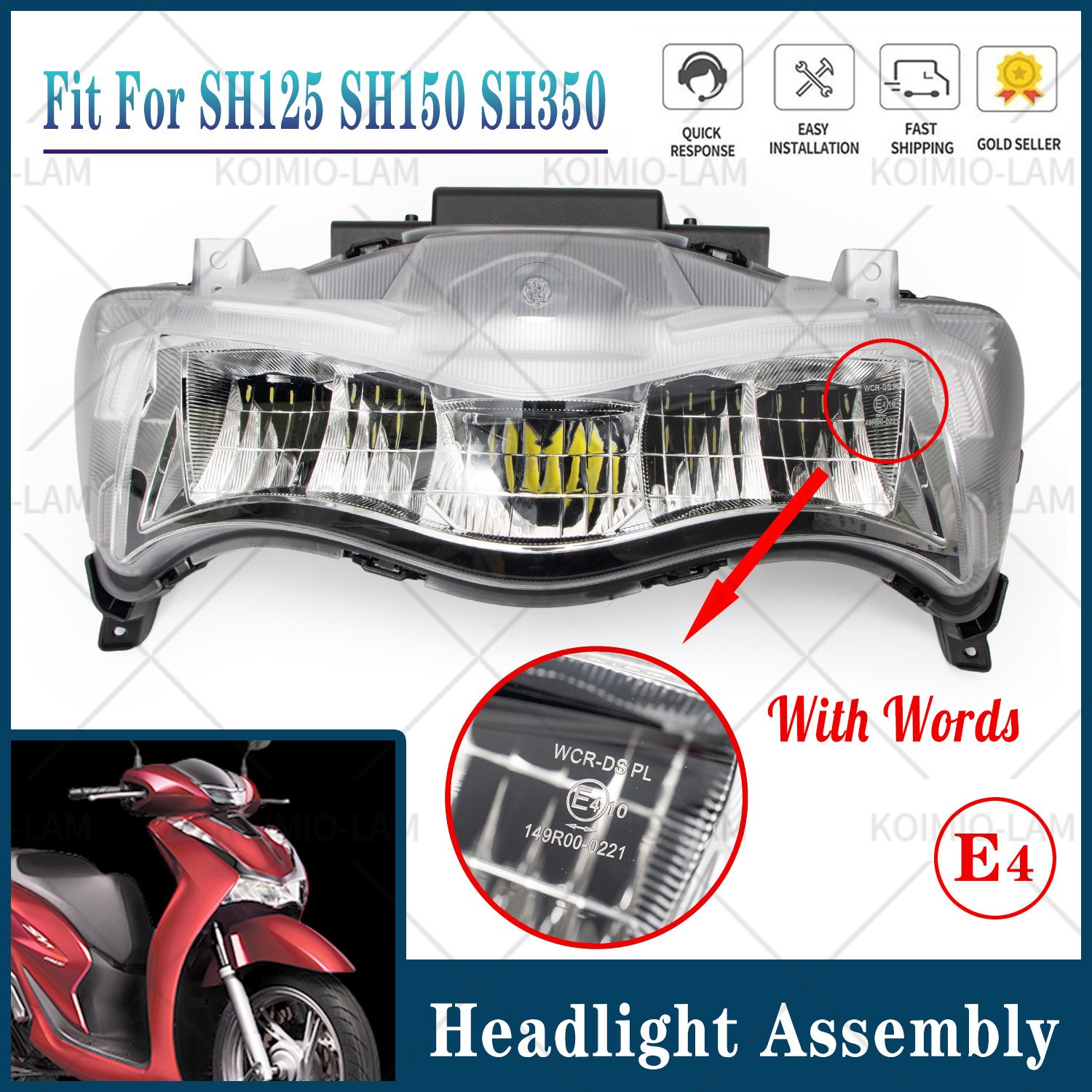 ホンダ SH125 SH150 SH350 2020 - 2024 ヘッドライトアセンブリヘッドランプライトに適合