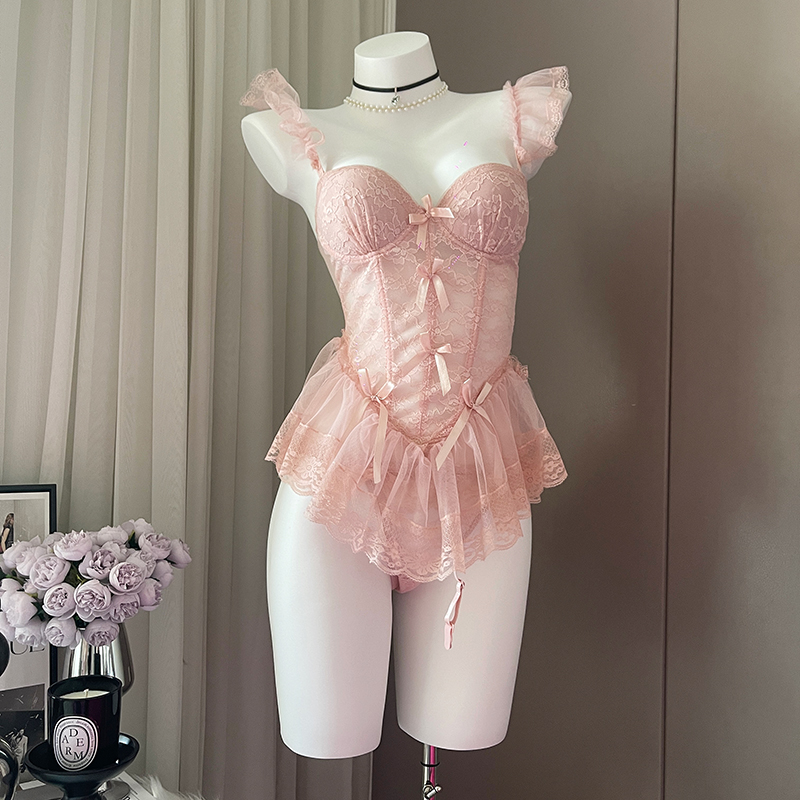 ロマンチックなランジェリーフランス人女性フィッシュボーン シースルー ブラジャー