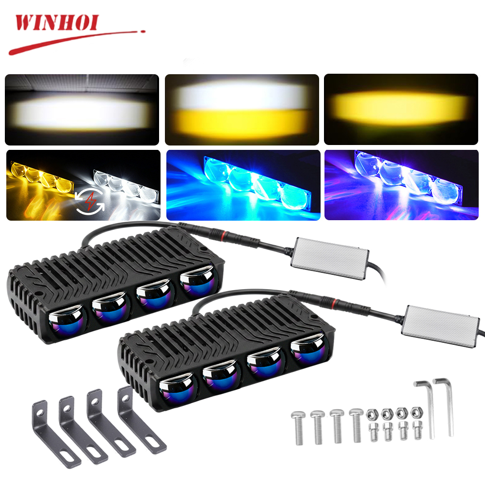 Car Grile LED Light Bar with Flashing Projector Lens Spotlights Auto Auxiliary Front Headlights Led Pods for Offroad Motorcycle