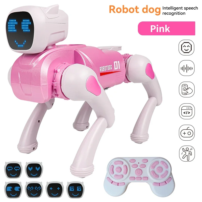 AI スマート ロボット犬、ウェイク付き音声コントロール、プログラム可能なアクション、30 種類の動き、LED 表現、子供向け 60 分間バッテリー