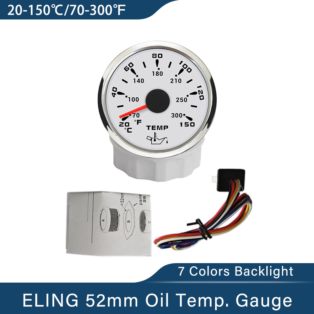ELING ポインタースタイル 52 ミリメートル油温ゲージ 20-150℃ インジケーターメーター 7 色のバックライト付きトラック車ボート 12V 24 ボルト