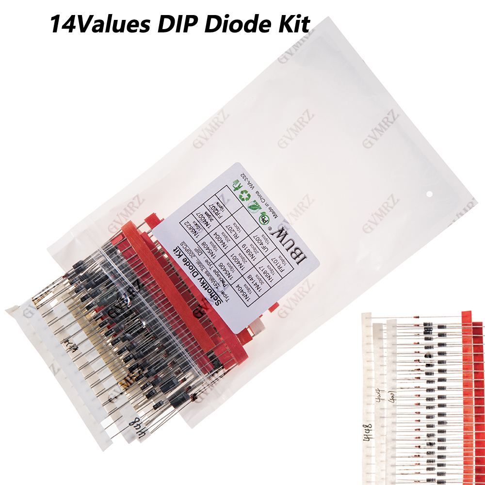 200 個 14 値 DIP ダイオードキット 1N4148 1N4007 1N5404 エレクトロニクスプロジェクト用 1N4007 1N5404