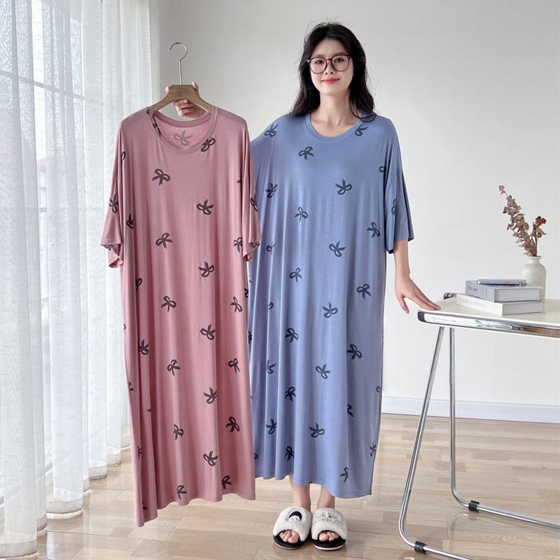 150 キロプラスサイズ夏怠惰な半袖ロング Tシャツドレス韓国特大ルーズナイトガウンマタニティパジャマホーム服
