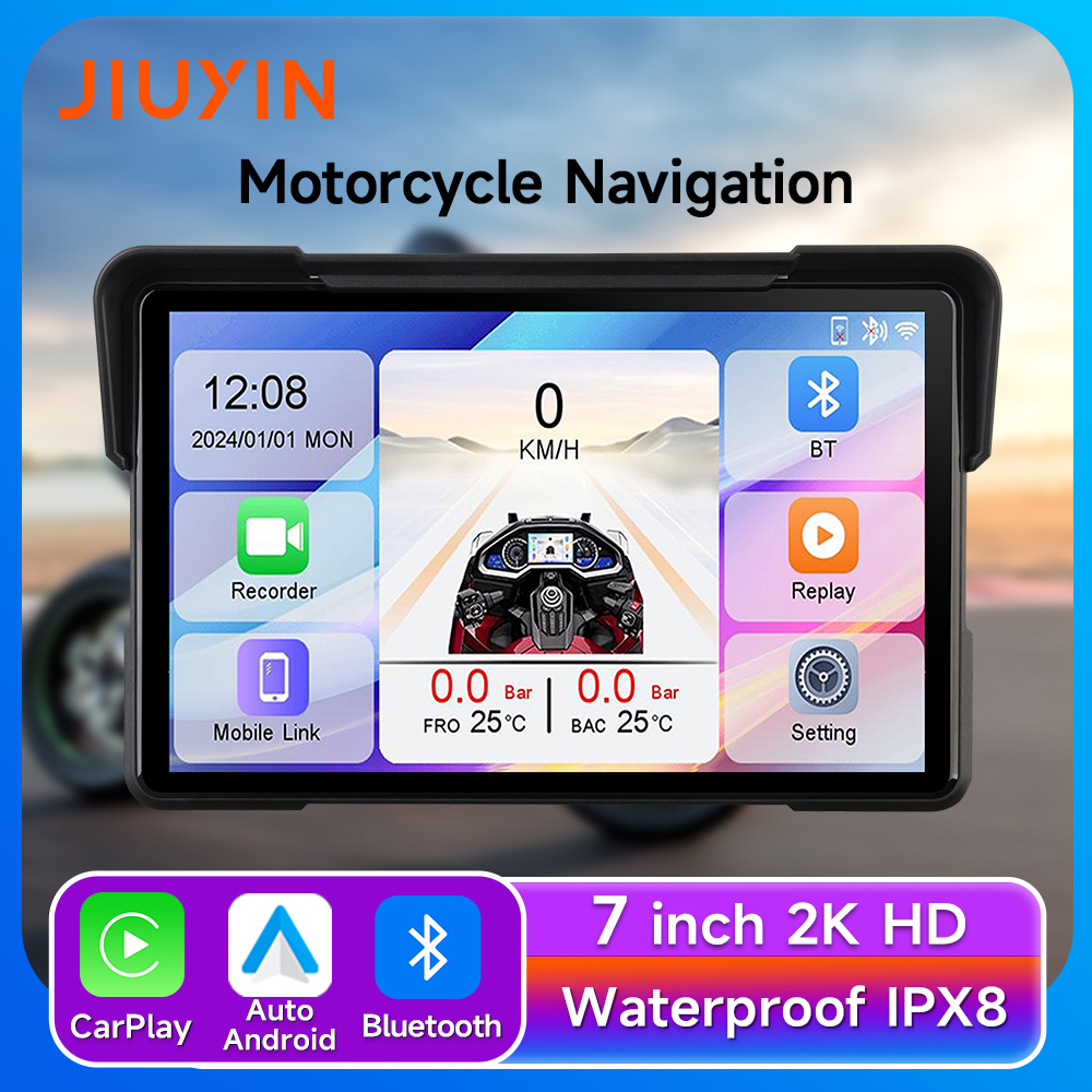 7 インチオートバイマルチメディアプレーヤー GPS ナビゲーションビデオレコーダー 2K HD ワイヤレス CarPlay Android 自動 IPX8 防水スクリーン BT